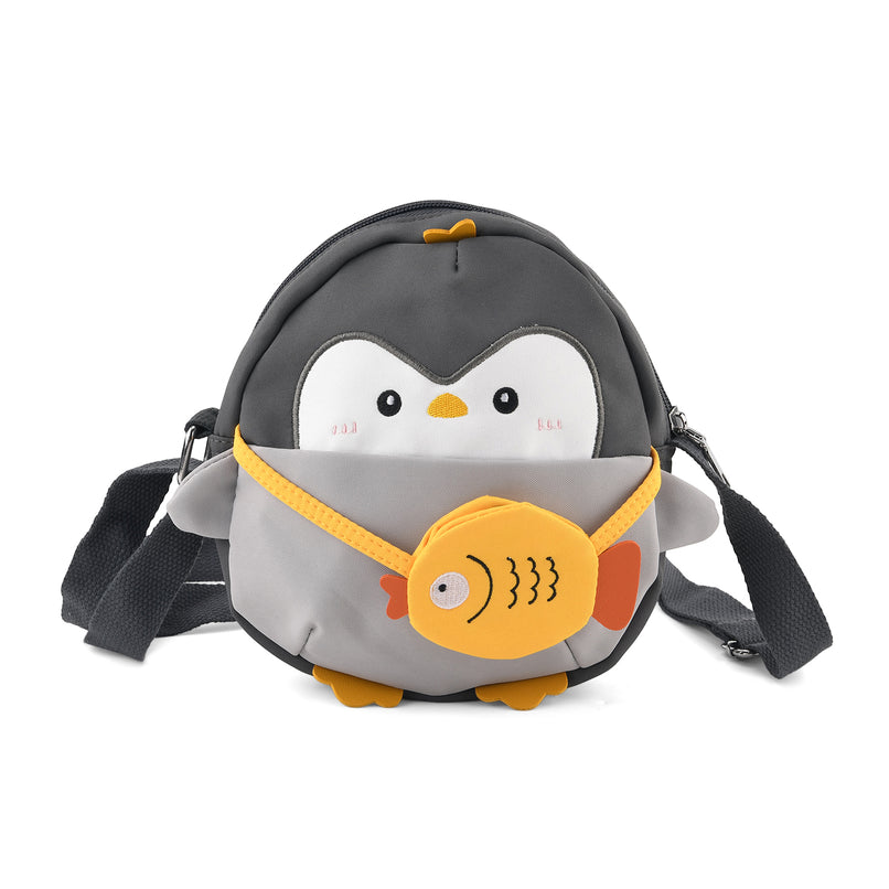 Novelty Penguin Cartoon Crossbody Ita Bag with Fish - Black Grey_8567140
