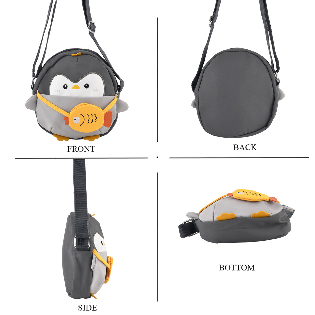 Novelty Penguin Cartoon Crossbody Ita Bag with Fish - Black Grey V32636467 2