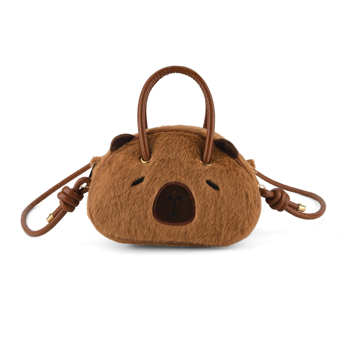 Kids Plush Copybara Character Mini Top Handle Crossbody Bag - Coffee V32665700 0