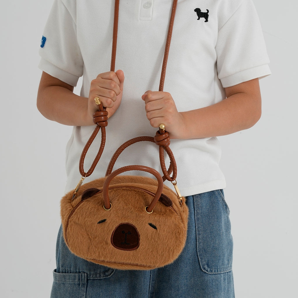 Novelty Plush Copybara Character Mini Top Handle Crossbody Bag - Coffee_8567213_2