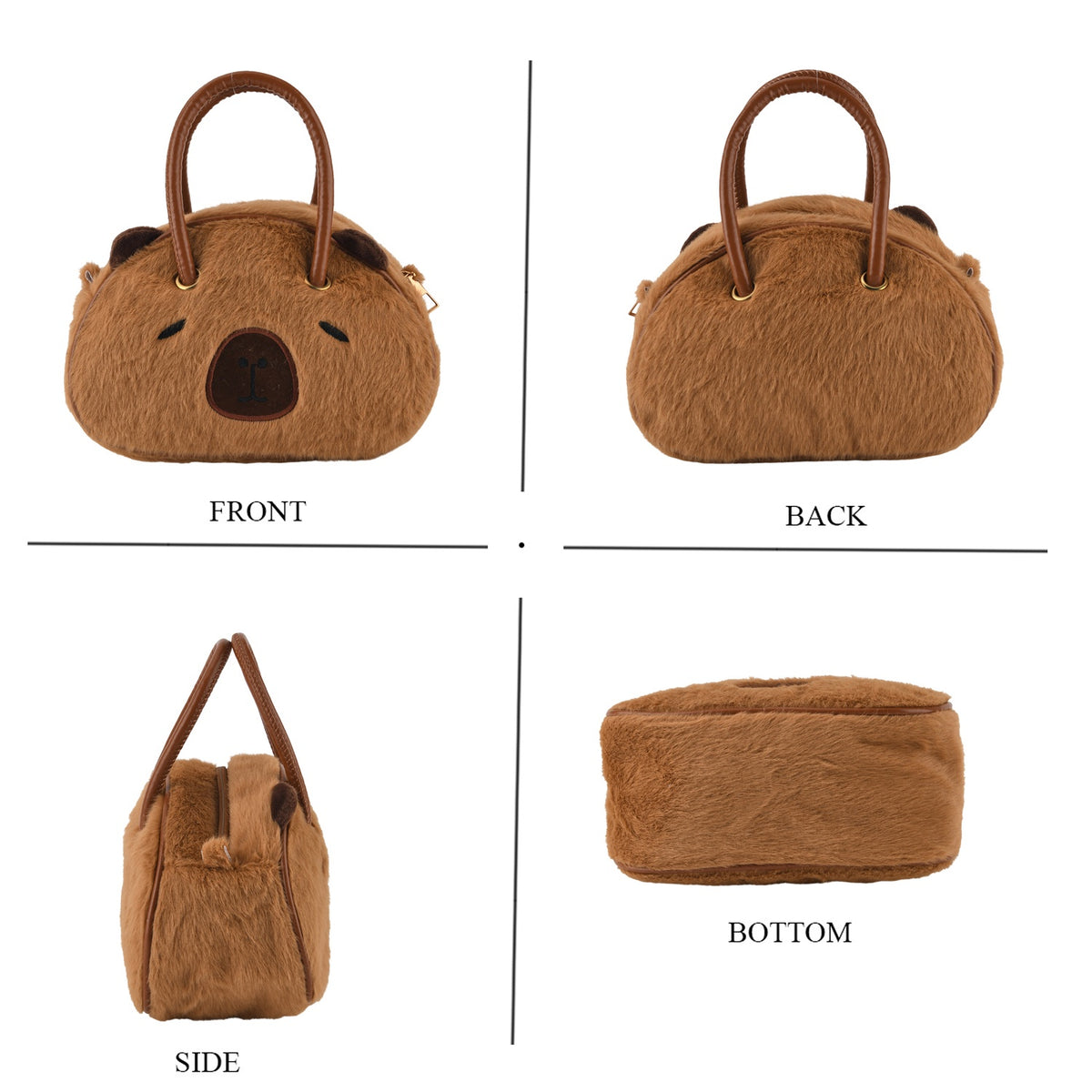 Kids Plush Copybara Character Mini Top Handle Crossbody Bag - Coffee V32665700 4
