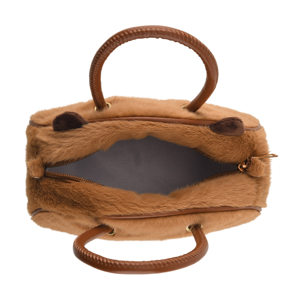 Novelty Plush Copybara Character Mini Top Handle Crossbody Bag - Coffee_8567213_4