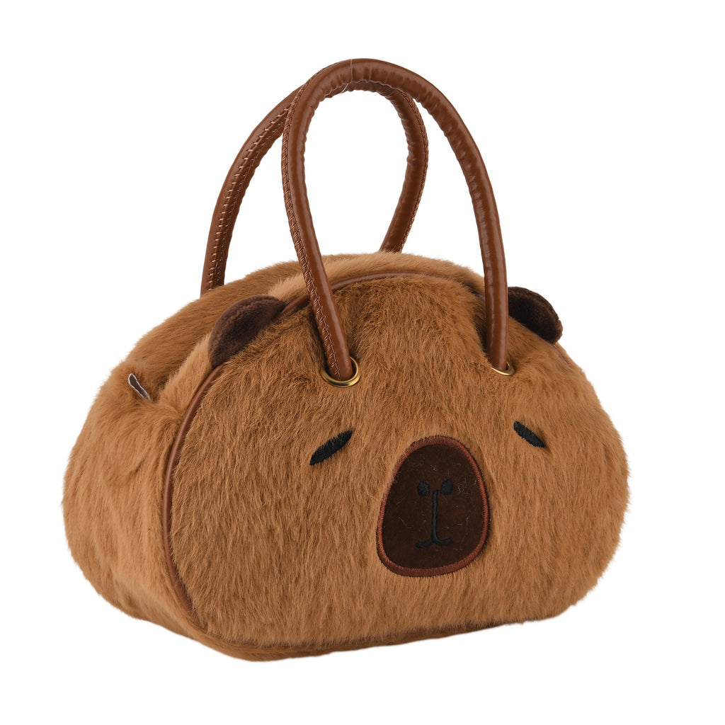 Novelty Plush Copybara Character Mini Top Handle Crossbody Bag - Coffee_8567213_6