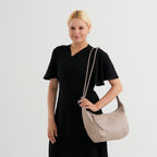 Genuine Leather Slouchy Crescent Hobo Crossbody Bag - Beige_8567224_2