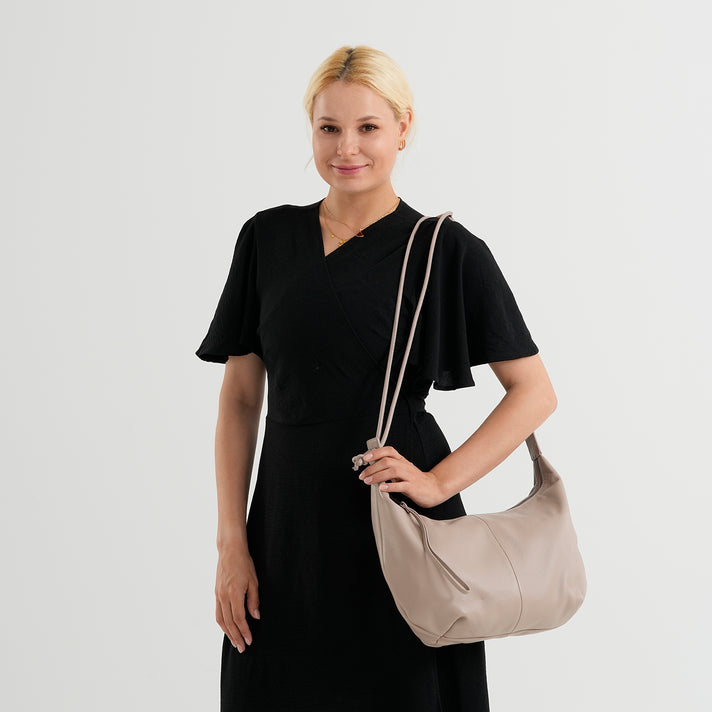 Genuine Leather Slouchy Crescent Hobo Crossbody Bag - Stone 8567224 2