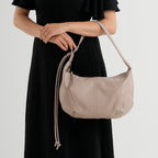 Genuine Leather Slouchy Crescent Hobo Crossbody Bag - Beige_8567224_3