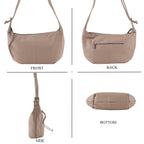 Genuine Leather Slouchy Crescent Hobo Crossbody Bag - Beige_8567224_4