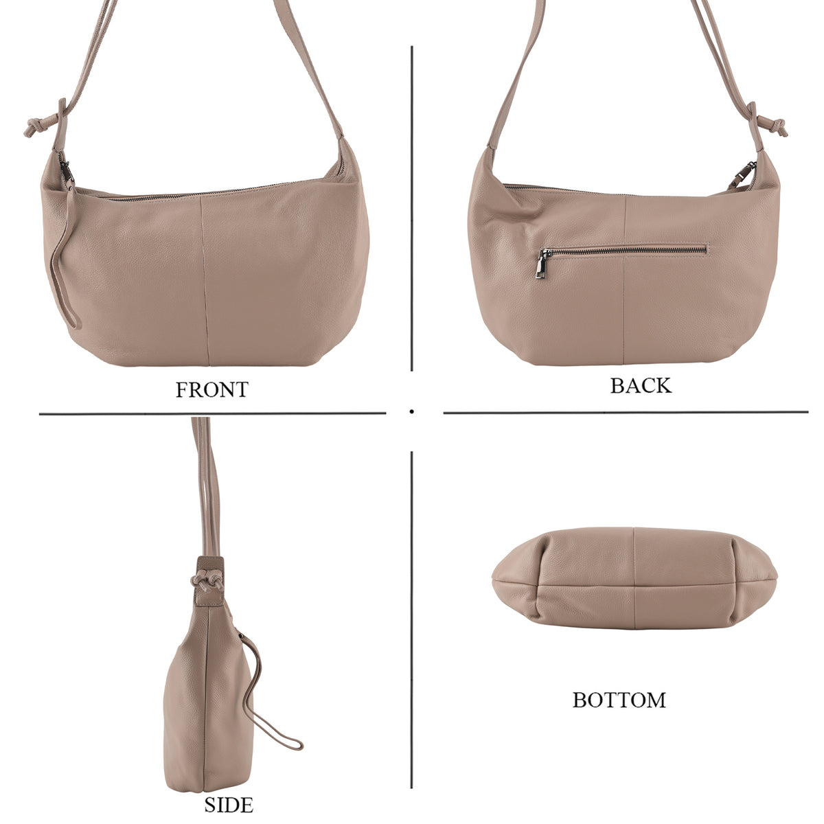 Genuine Leather Slouchy Crescent Hobo Crossbody Bag - Stone 8567224 4