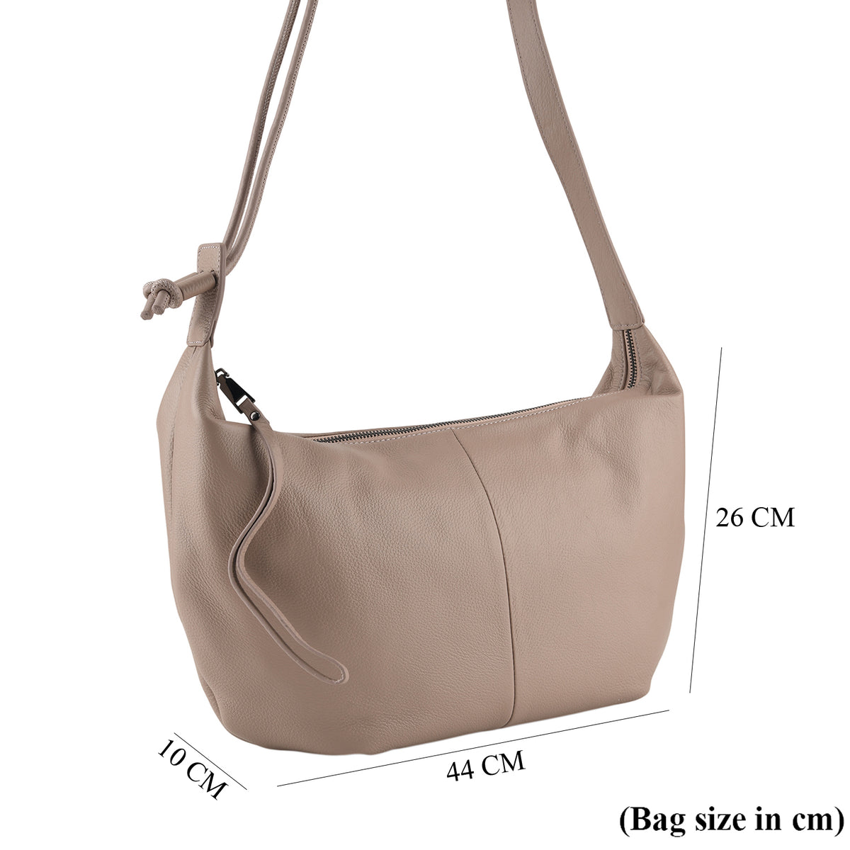 Genuine Leather Slouchy Crescent Hobo Crossbody Bag - Stone 8567224 7