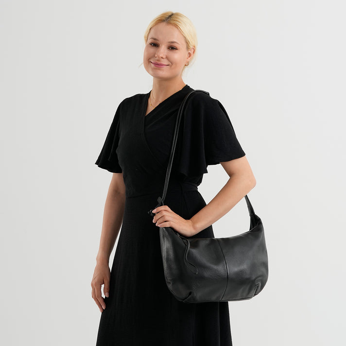 Genuine Leather Slouchy Crescent Hobo Crossbody Bag - Black 8567225 2