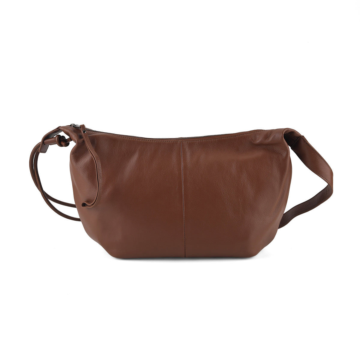 Genuine Leather Slouchy Crescent Hobo Crossbody Bag - Brown V32566876 0