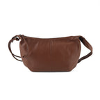 Genuine Leather Slouchy Crescent Hobo Crossbody Bag - Brown_8567226