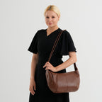 Genuine Leather Slouchy Crescent Hobo Crossbody Bag - Brown_8567226_2