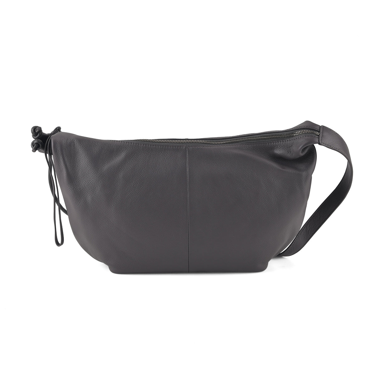 Genuine Leather Slouchy Crescent Hobo Crossbody Bag - Grey V32723309 0