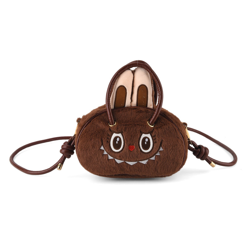 Novelty Plush Monster Character Mini Top Handle Crossbody Bag - Brown_8567266