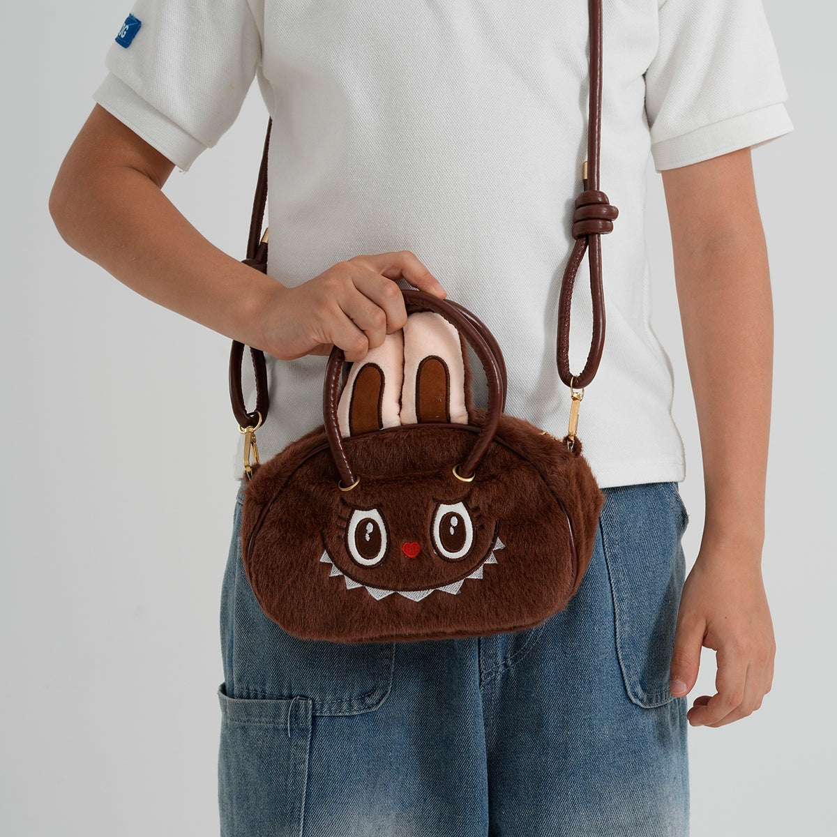 Kids Plush Monster Character Mini Top Handle Crossbody Bag - Brown V32666217 3