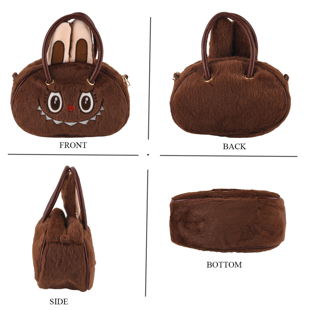 Novelty Plush Monster Character Mini Top Handle Crossbody Bag - Brown_8567266_3