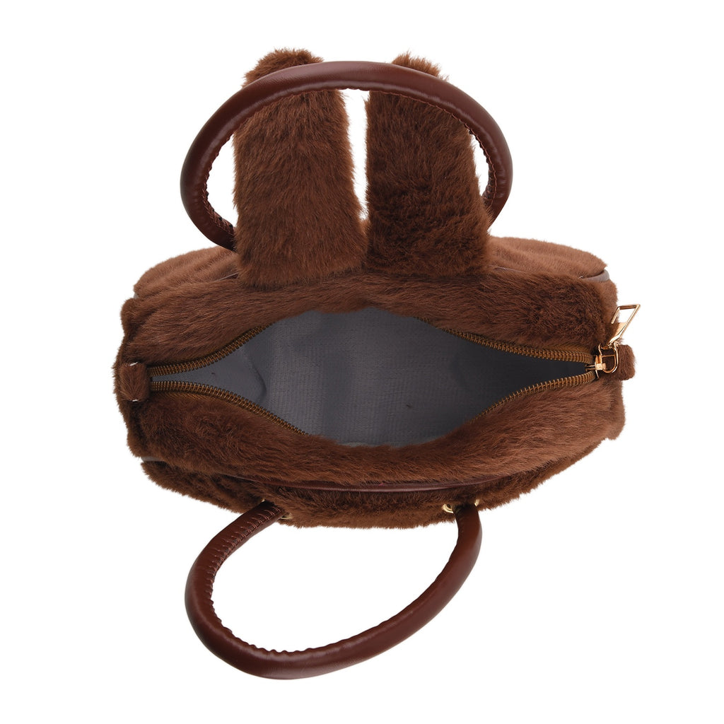 Novelty Plush Monster Character Mini Top Handle Crossbody Bag - Brown_8567266_4