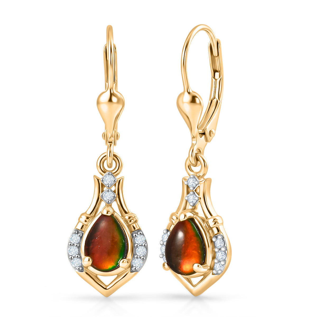 D'Joy - Ammolite &amp; White Zircon Lever Back Earring in 18K Vermeil Yellow Gold Plated Sterling Silver 1.70 Ct. 8567870 0