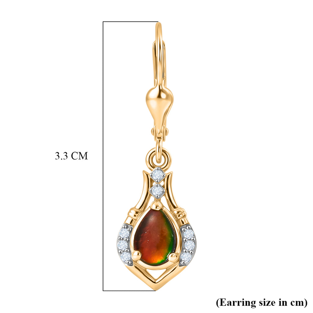 D'Joy - Ammolite & White Zircon Lever Back Earring in 18K Vermeil Yellow Gold Plated Sterling Silver 1.70 Ct._8567870_5