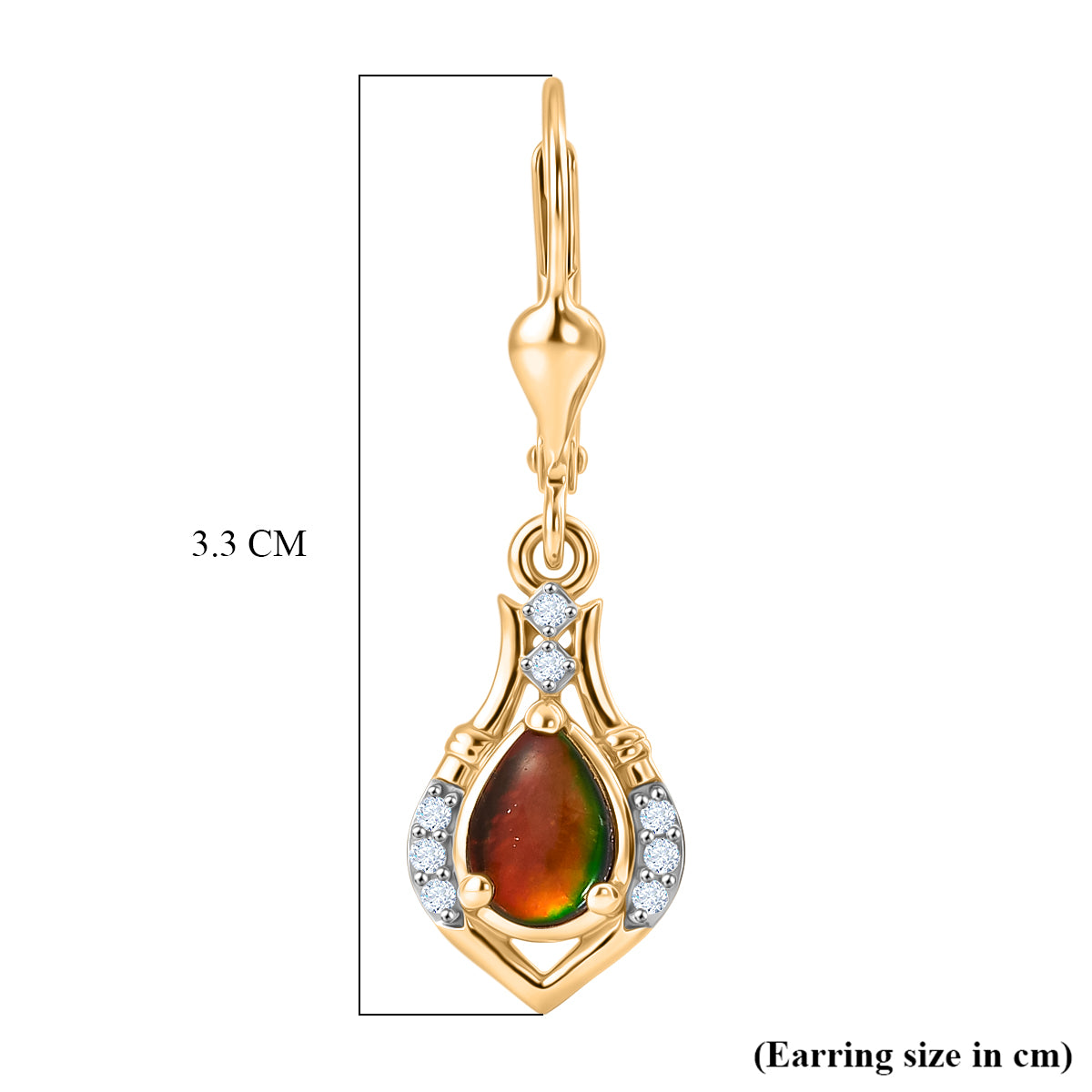 D'Joy - Ammolite &amp; White Zircon Lever Back Earring in 18K Vermeil Yellow Gold Plated Sterling Silver 1.70 Ct. 8567870 6