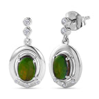 D'Joy - Ammolite & Moissanite Dangling Earring with Push Post in Rhodium Overlay Sterling Silver 1.80 Ct._8567873