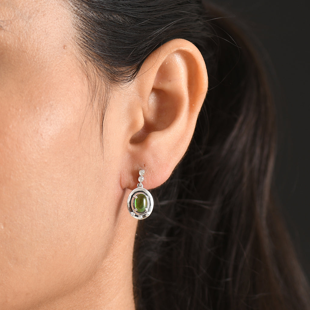 D'Joy - Ammolite & Moissanite Dangling Earring with Push Post in Rhodium Overlay Sterling Silver 1.80 Ct._8567873_1