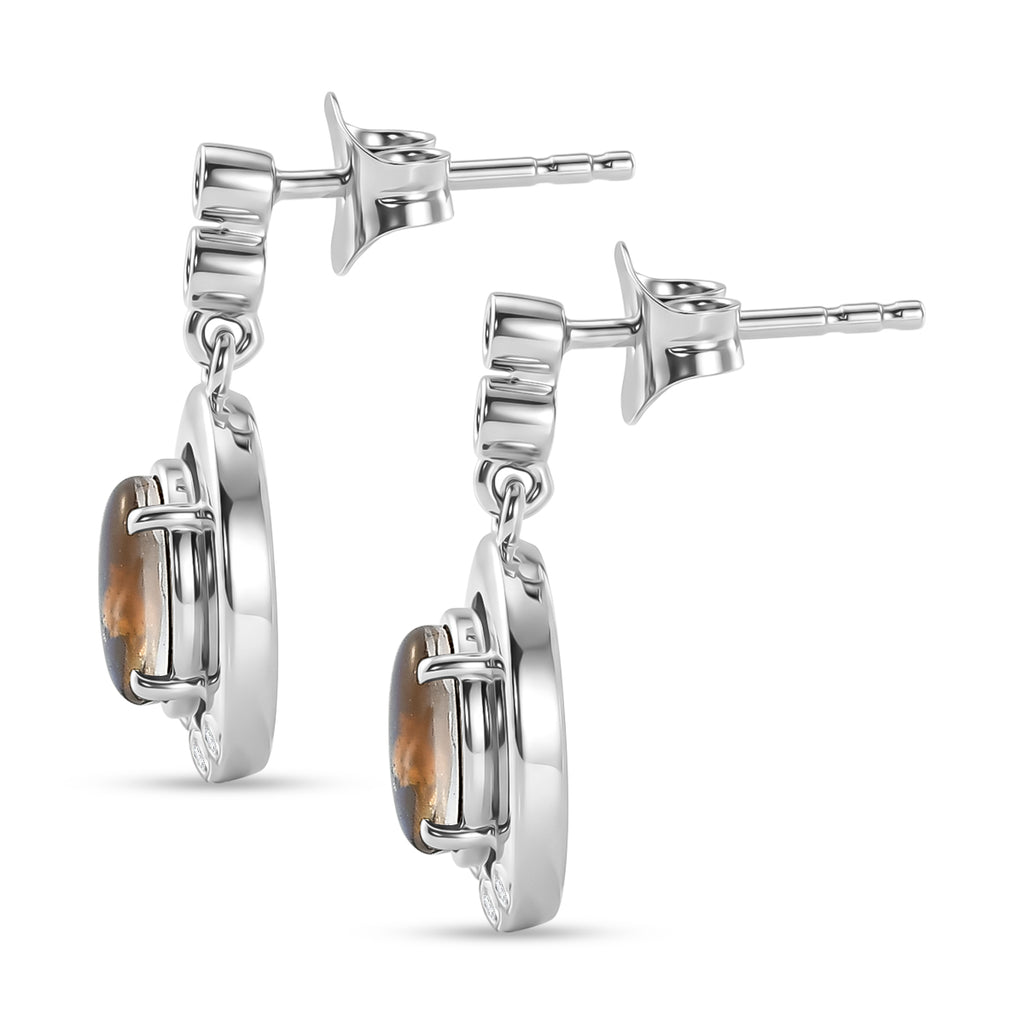 D'Joy - Ammolite & Moissanite Dangling Earring with Push Post in Rhodium Overlay Sterling Silver 1.80 Ct._8567873_3