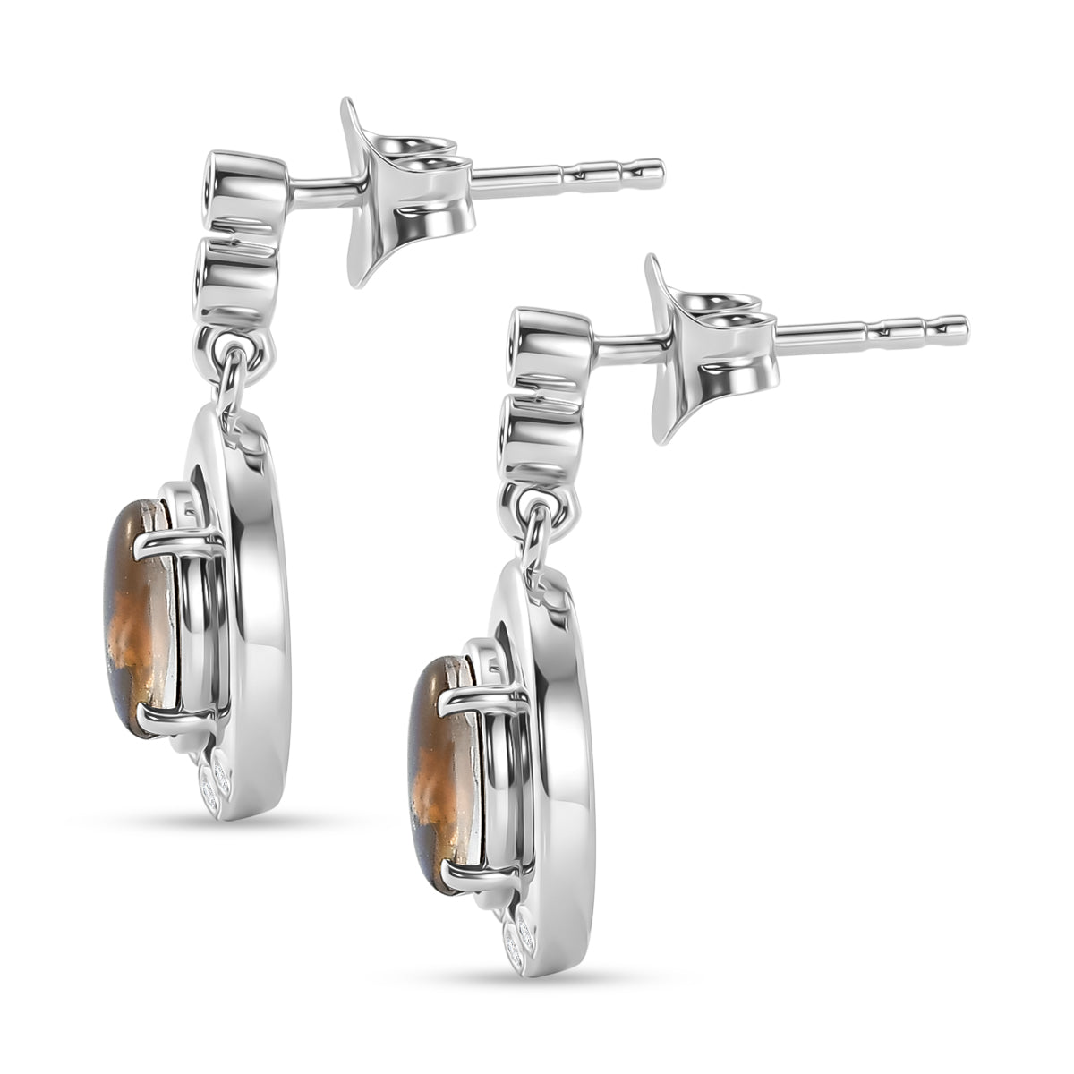 D'Joy - Ammolite &amp; Moissanite Dangling Earring with Push Post in Rhodium Overlay Sterling Silver 1.80 Ct. 8567873 4