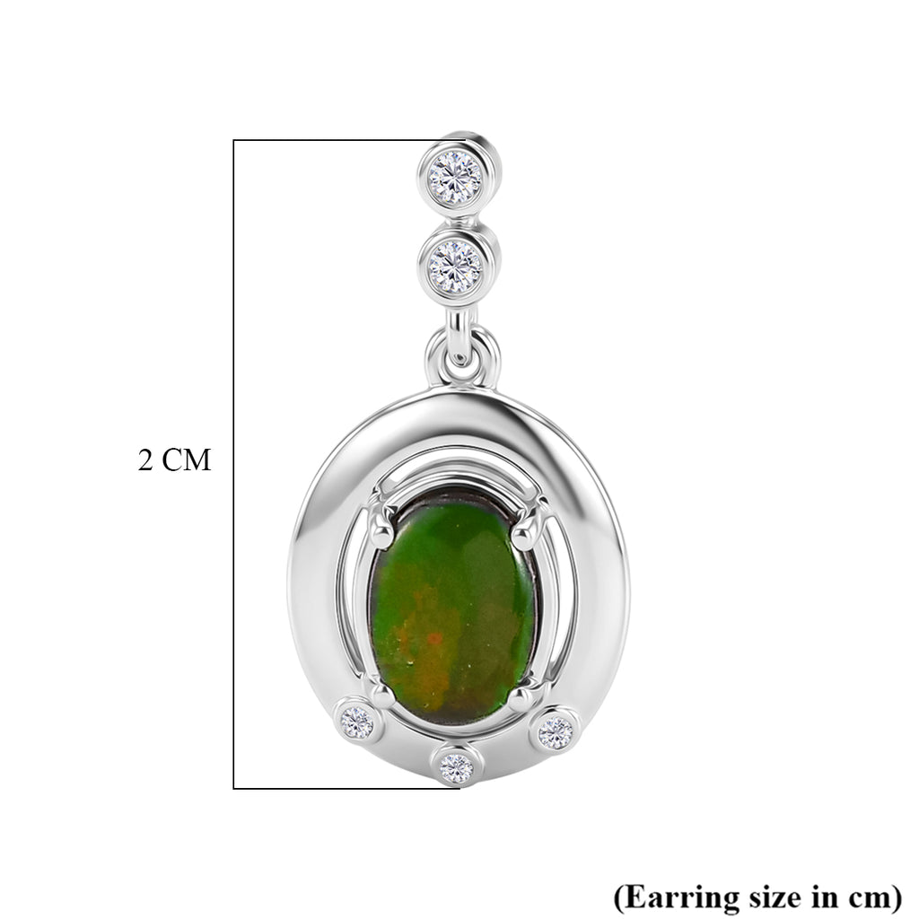 D'Joy - Ammolite & Moissanite Dangling Earring with Push Post in Rhodium Overlay Sterling Silver 1.80 Ct._8567873_5