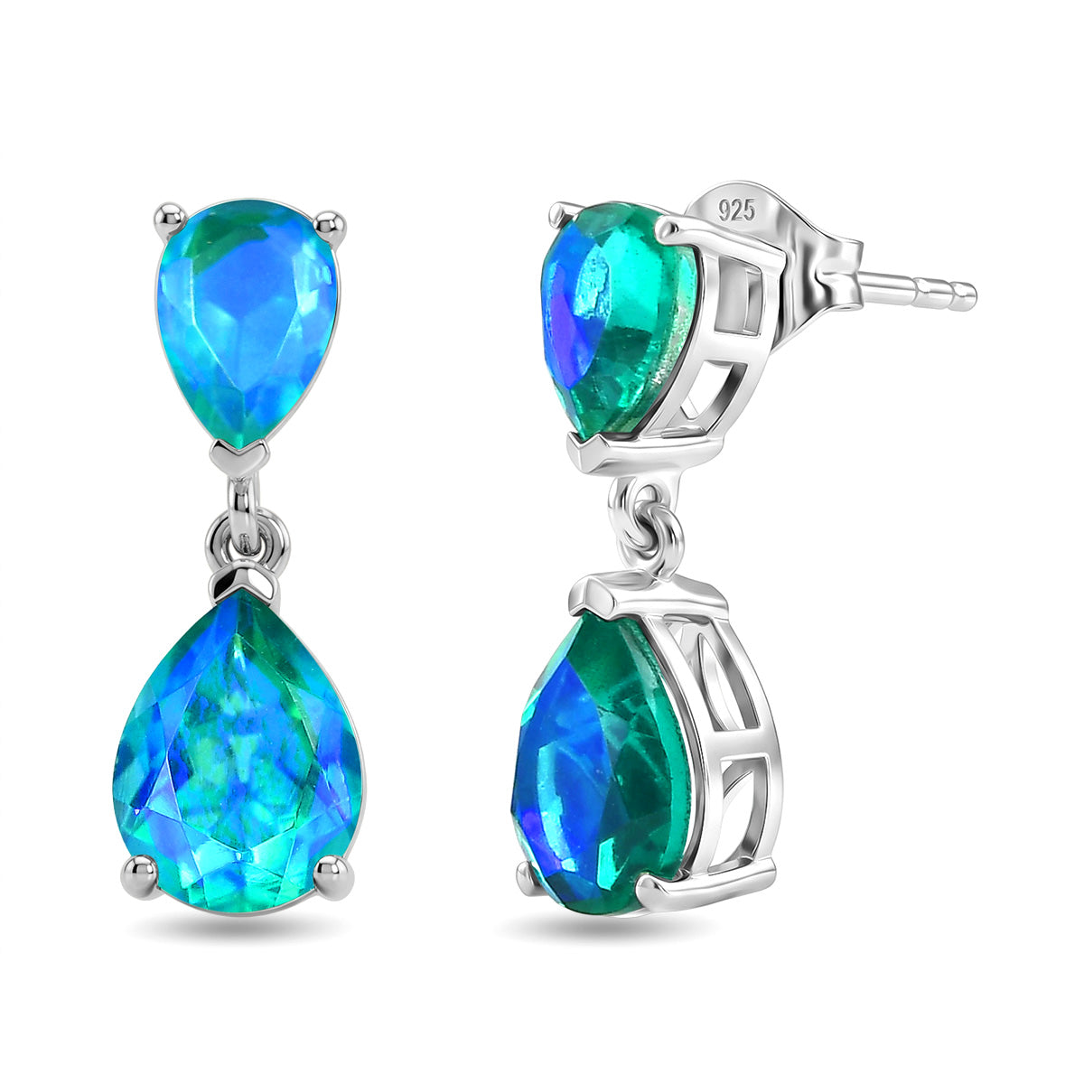 D'Joy - Peacock Triplet Quartz Dangling Earring with Push Post in Platinum Overlay Sterling Silver 5.00 Ct. V32365651 0