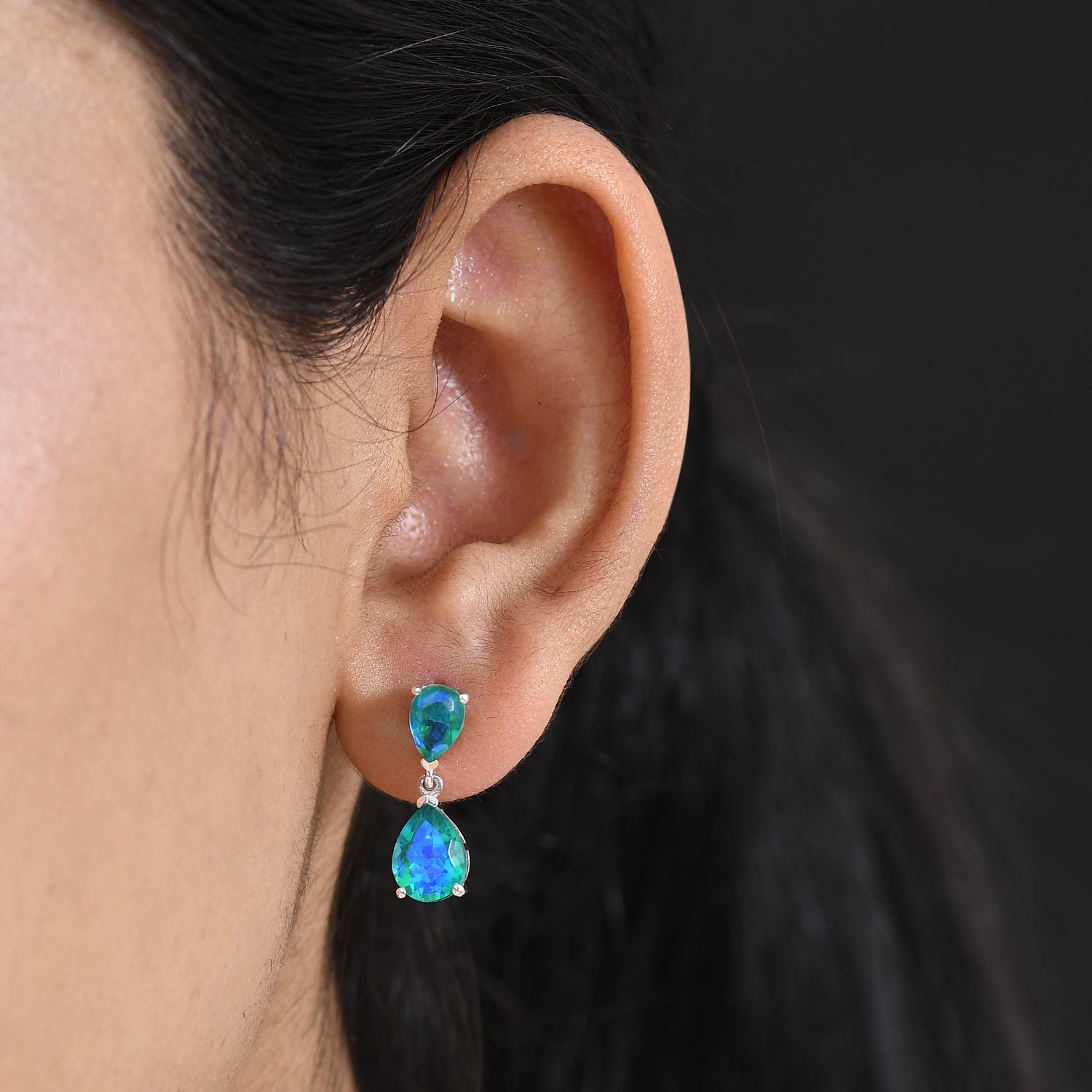 D'Joy - Peacock Triplet Quartz Dangling Earring with Push Post in Platinum Overlay Sterling Silver 5.00 Ct. V32365651 2