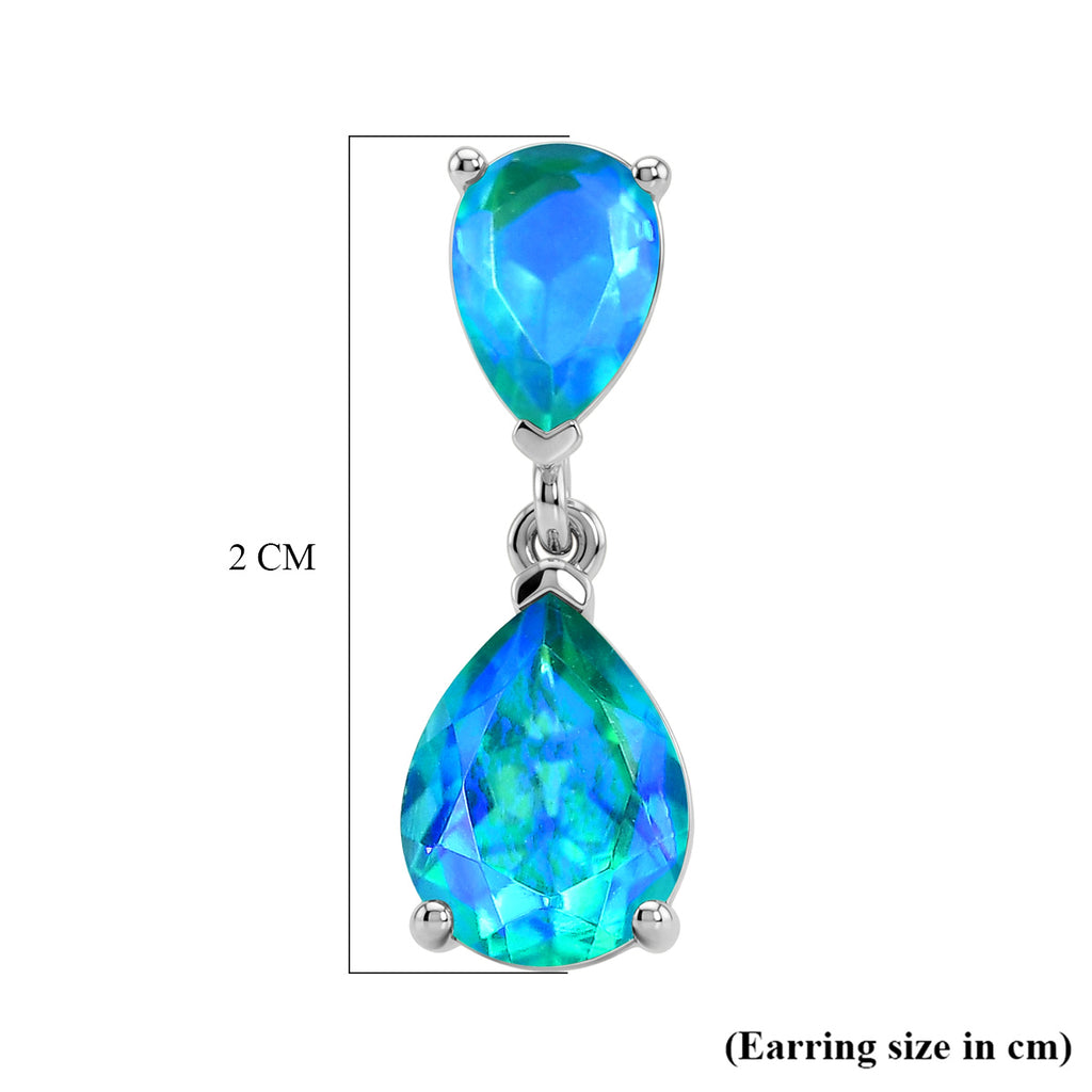 D'Joy - Peacock Triplet Quartz Dangling Earring with Push Post in Platinum Overlay Sterling Silver 5.00 Ct._8567914_4