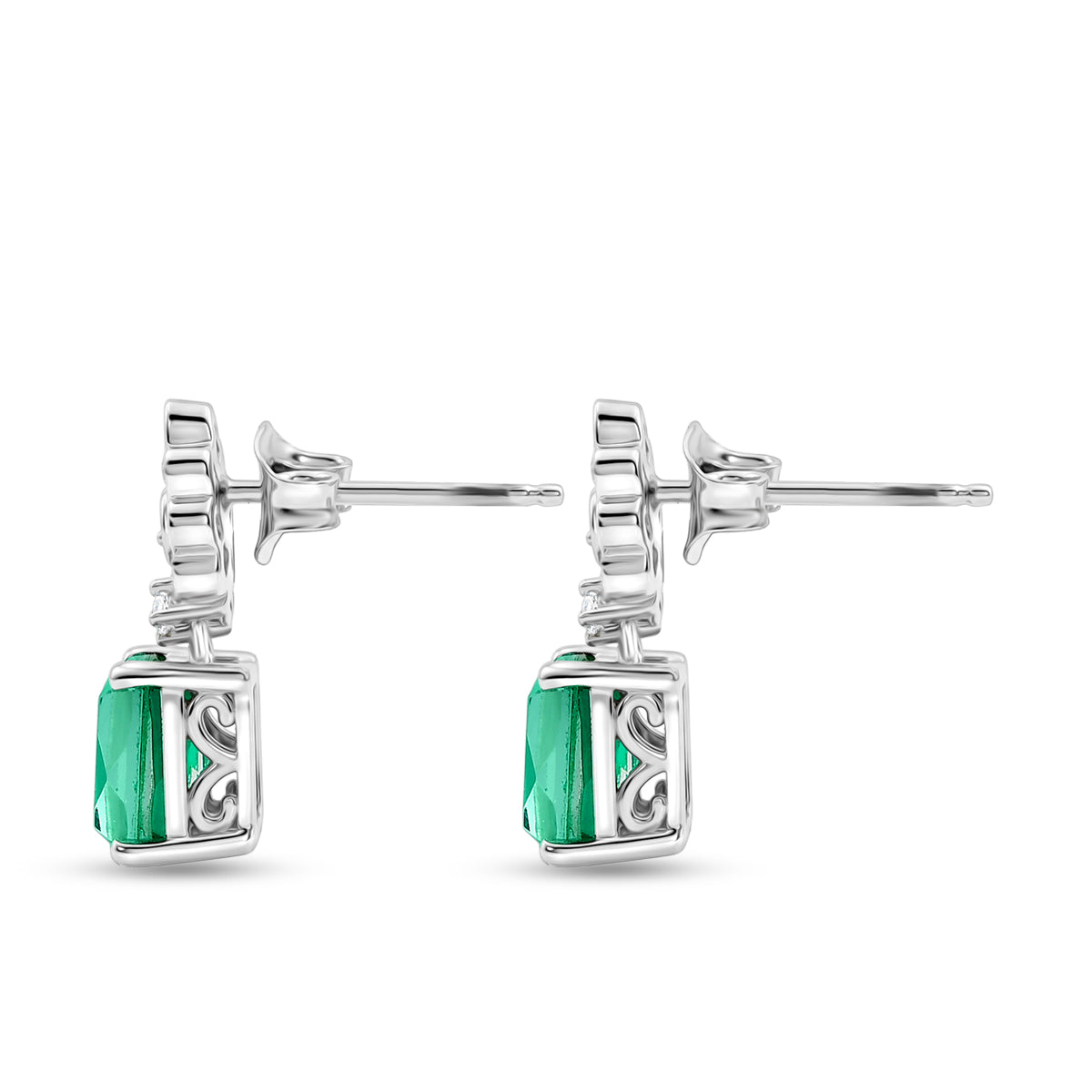 D'Joy - Peacock Triplet Quartz &amp; White Zircon Dangling Earring with Push Post in Platinum Overlay Sterling Silver 3.16 Ct. 8567915 4