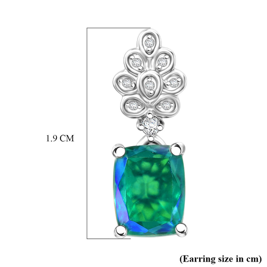 D'Joy - Peacock Triplet Quartz & White Zircon Dangling Earring with Push Post in Platinum Overlay Sterling Silver 3.16 Ct._8567915_5