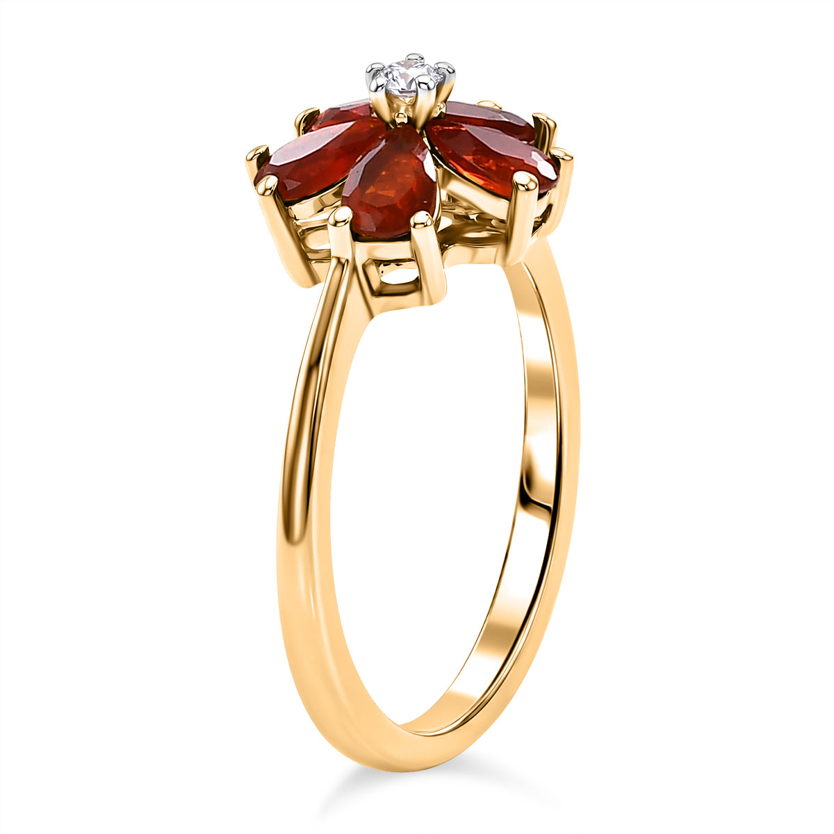 Luxuriant - Natural Crimson Fire Opal &amp; Lab Grown Diamond (SI/G-H) Floral Ring in Yellow Gold Plated Sterling Silver 0.72 Ct. V32516010 4