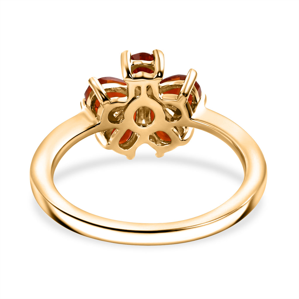 Luxuriant - Natural Crimson Fire Opal & Lab Grown Diamond (SI/G-H) Floral Ring in Yellow Gold Plated Sterling Silver 0.72 Ct._8567916_4