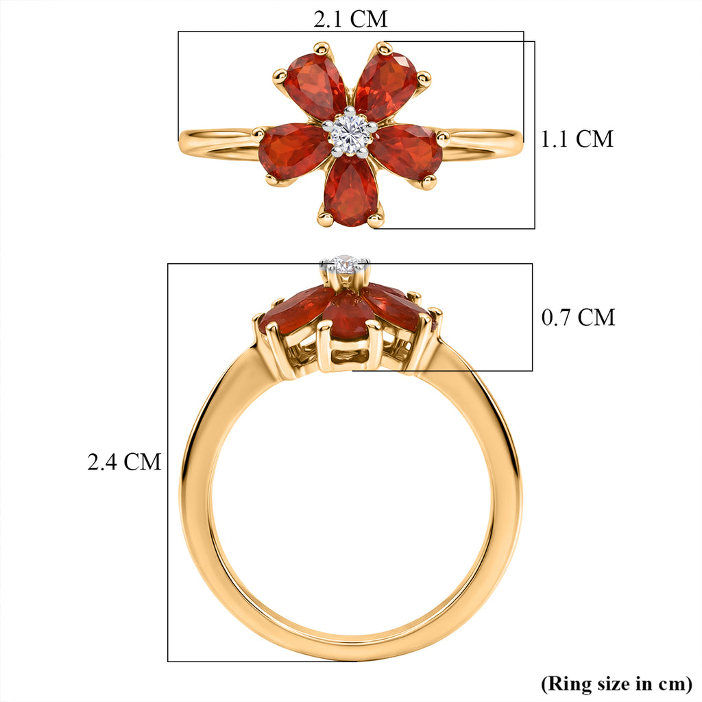 Luxuriant - Natural Crimson Fire Opal & Lab Grown Diamond (SI/G-H) Floral Ring in Yellow Gold Plated Sterling Silver 0.72 Ct._8567916_5