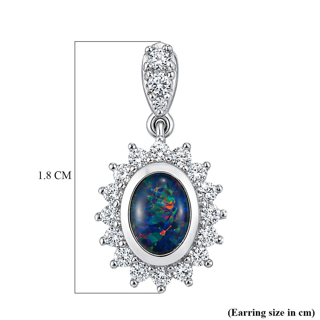 D'Joy - Boulder Opal White Zircon Dangling Earring with Push Back in Rhodium Overlay Sterling Silver 2.50 Ct._8568024_5