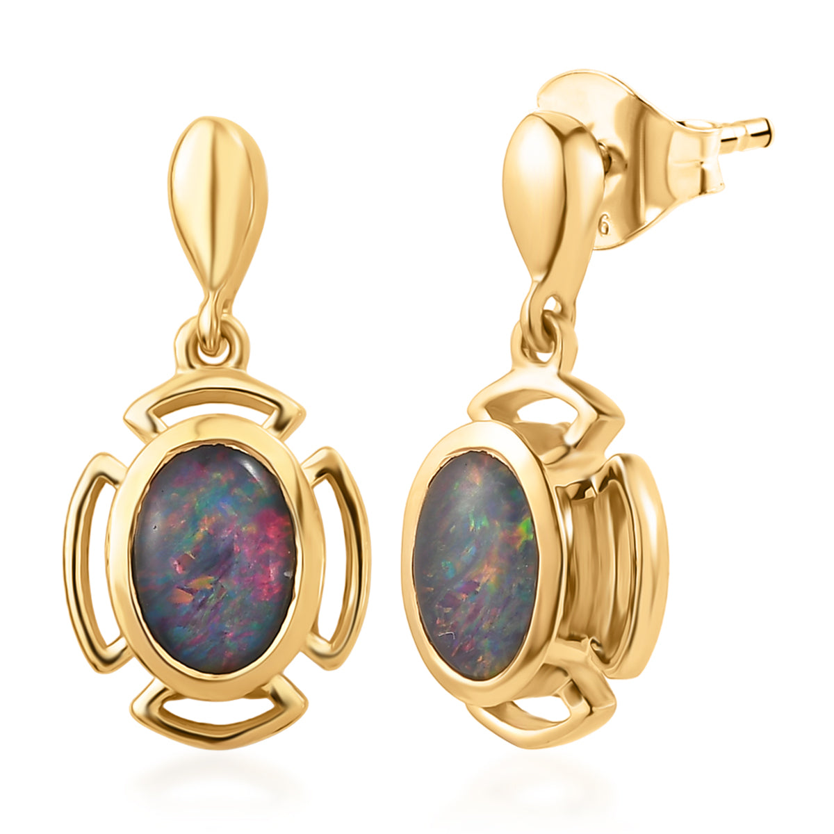 D'Joy - Boulder Opal Dangling Earring with Post in Yellow Gold Plated Sterling Silver 1.15 Ct. 8568044 0