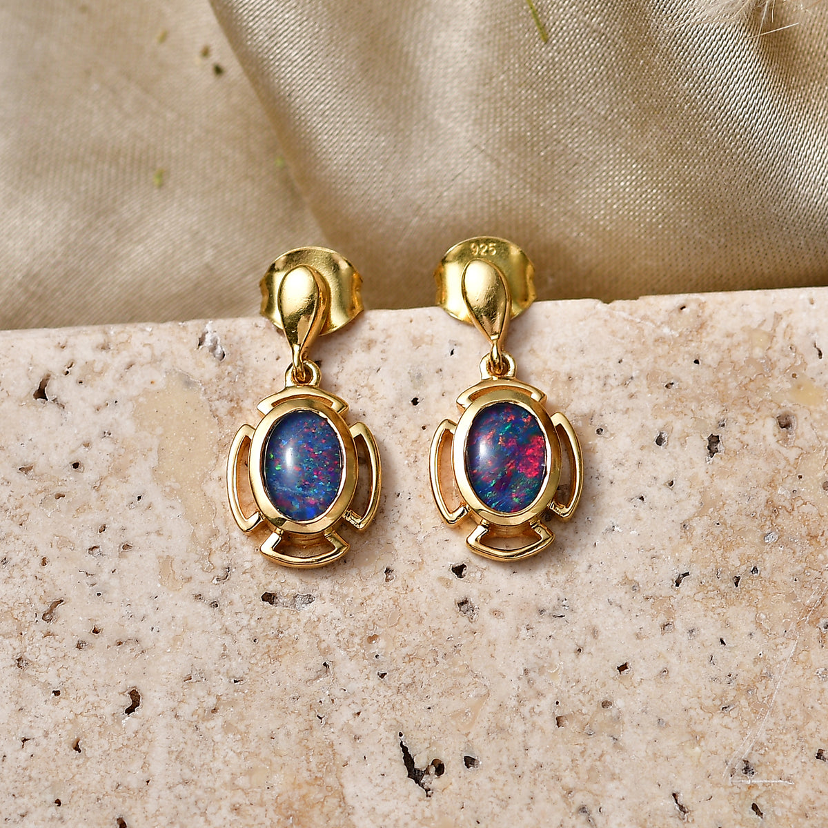 D'Joy - Boulder Opal Dangling Earring with Post in Yellow Gold Plated Sterling Silver 1.15 Ct. 8568044 3