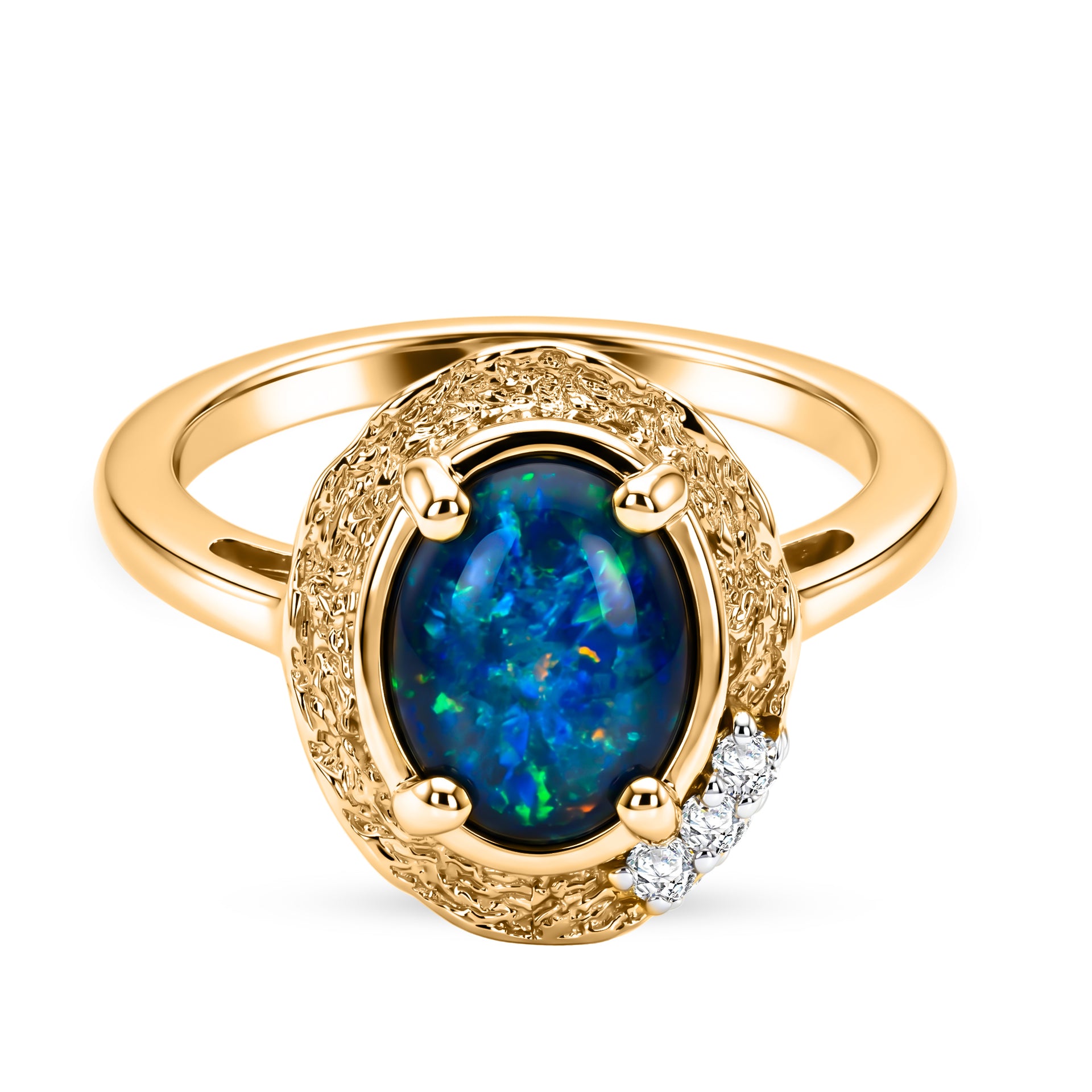 D'Joy - Boulder Opal &amp; White Zircon Solitaire Ring in Yellow Gold Plated Sterling Silver 1.32 Ct. V32523597 0