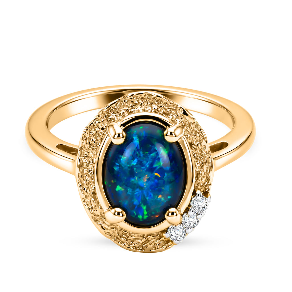 D'Joy - Boulder Opal & White Zircon Solitaire Ring in Yellow Gold Plated Sterling Silver 1.32 Ct._8568379