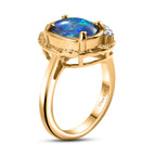 D'Joy - Boulder Opal & White Zircon Solitaire Ring in Yellow Gold Plated Sterling Silver 1.32 Ct._8568379_3