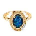 D'Joy - Boulder Opal & White Zircon Solitaire Ring in Yellow Gold Plated Sterling Silver 1.32 Ct._8568380