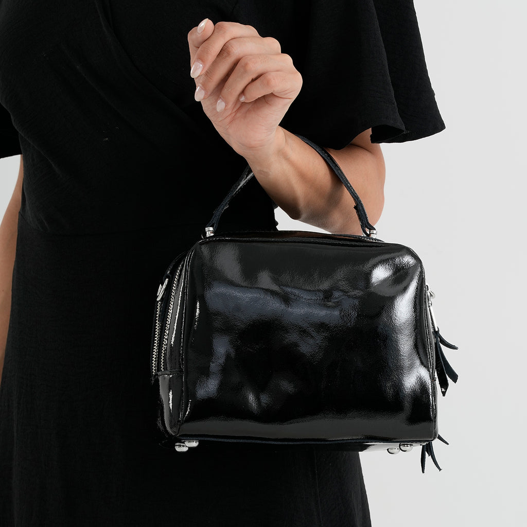 Milan Closeout- Premium Genuine Leather Top Handle Bowling Bag - Black_8569543_2