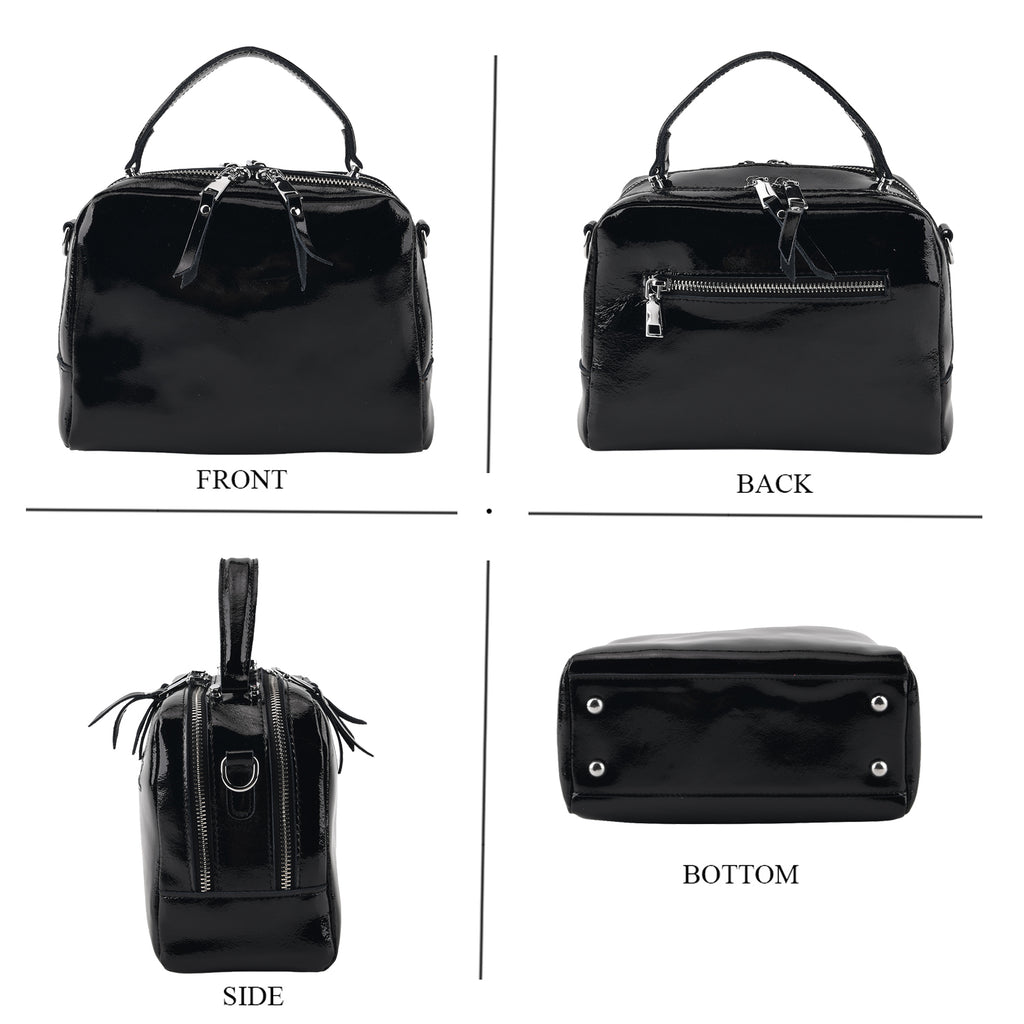 Milan Closeout- Premium Genuine Leather Top Handle Bowling Bag - Black_8569543_3