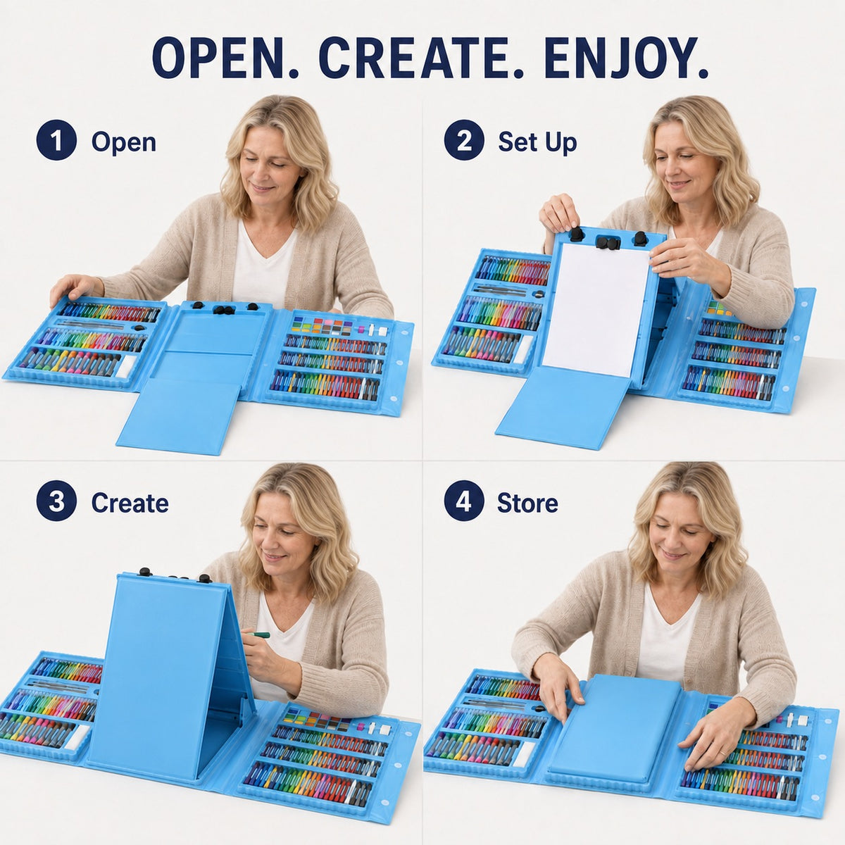 LIVMORE Kids Special 208pc Drawing and Painting Set Double Sided Trifold Easel - Blue 8569628 3