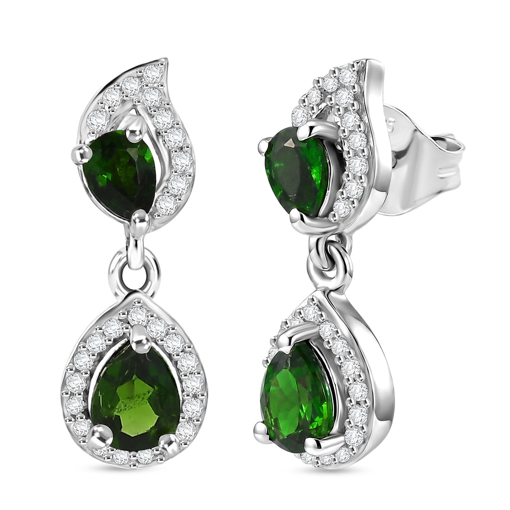 D'Joy - Natural Chrome Diopside & White Zircon Dangling Earring with Push Post in Platinum Overlay Sterling Silver 1.33 Ct._8569828
