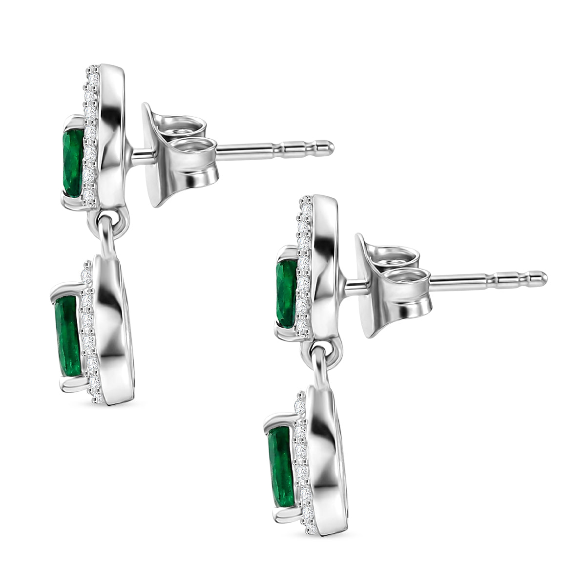 D'Joy - Natural Chrome Diopside &amp; White Zircon Dangling Earring with Push Post in Platinum Overlay Sterling Silver 1.33 Ct. 8569828 4